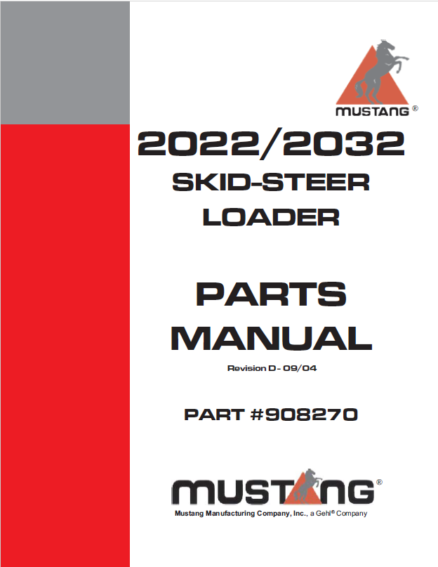 Mustang 2022 & 2032 Skid Steer Loader Parts Catalog Manual 908270 PDF