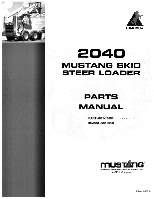 Mustang 2040 Skid-Steer Loader Parts Catalog Manual 015-10968 PDF