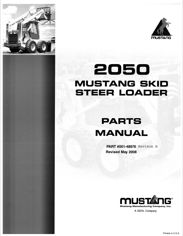 Mustang 2050 Skid Steer Loader Parts Catalog Manual 001-48976 PDF