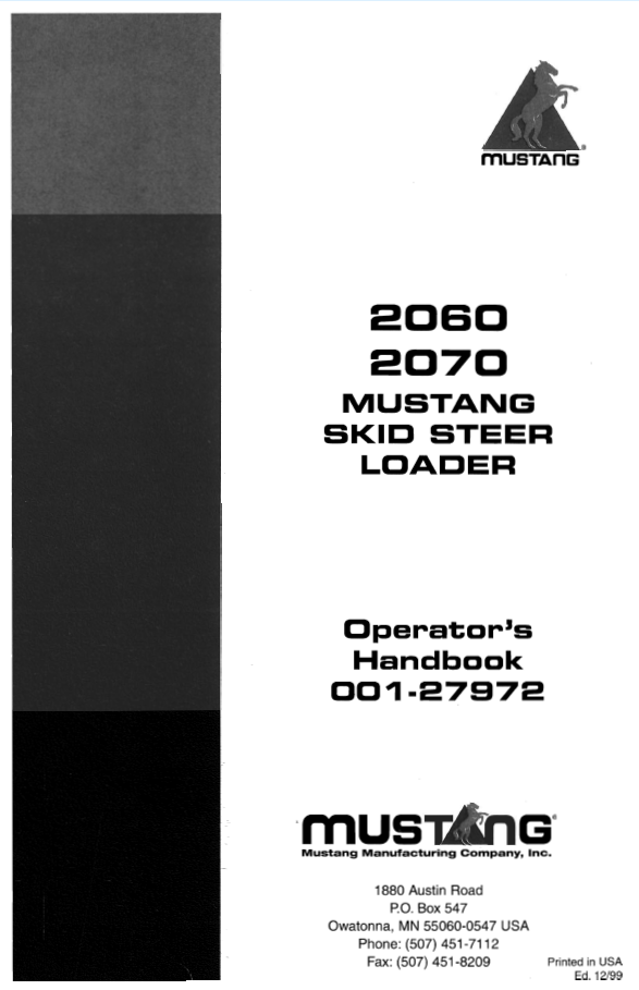 Mustang 2060 & 2070 Skid Steer Loader Operator Manual (001-27972)