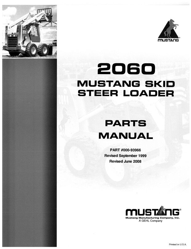 Mustang 2060 Skid Steer Loader Parts Catalog Manual 000-93966 PDF