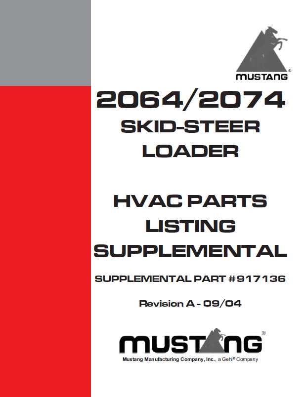 Mustang 2064 & 2074 Skid Steer Loader HVAC Parts Catalog Manual 917136 PDF