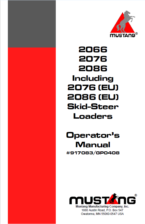 Mustang 2066, 2076, & 2086 Skid-Steer Loader Operator Manual (PDF)