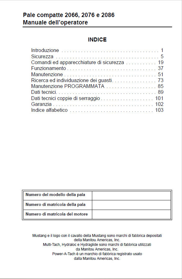 Mustang 2066 / 2076 / 2086 and Compresi 2076/2086 EU User Guide