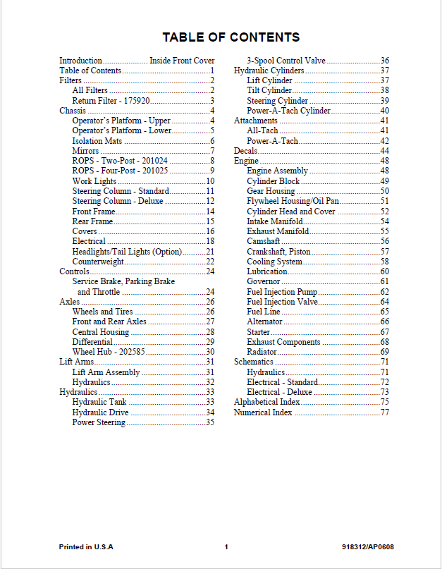Mustang 206 Articulated Loader Spare Parts Catalog 918312 Manual