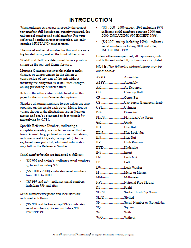 Mustang 206 Loader Parts Manual 918312 | Complete PDF Catalog