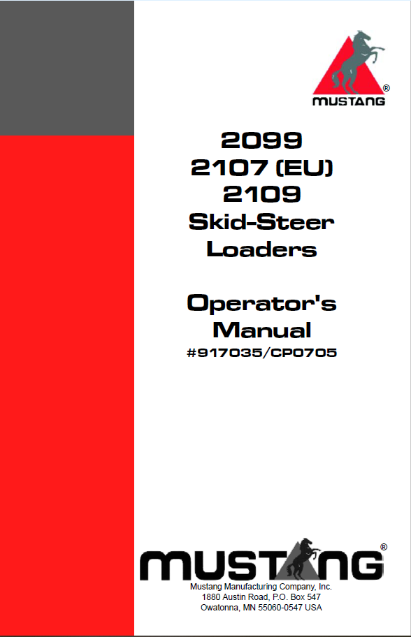 Mustang 2099, 2107 [EU], 2109 Skid-Steer Loader Operator Manual (PDF)