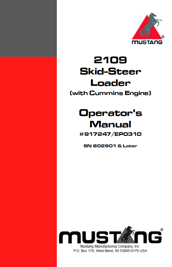 Mustang 2109 Skid-Steer Loader Operator Manual (917247 PDF)