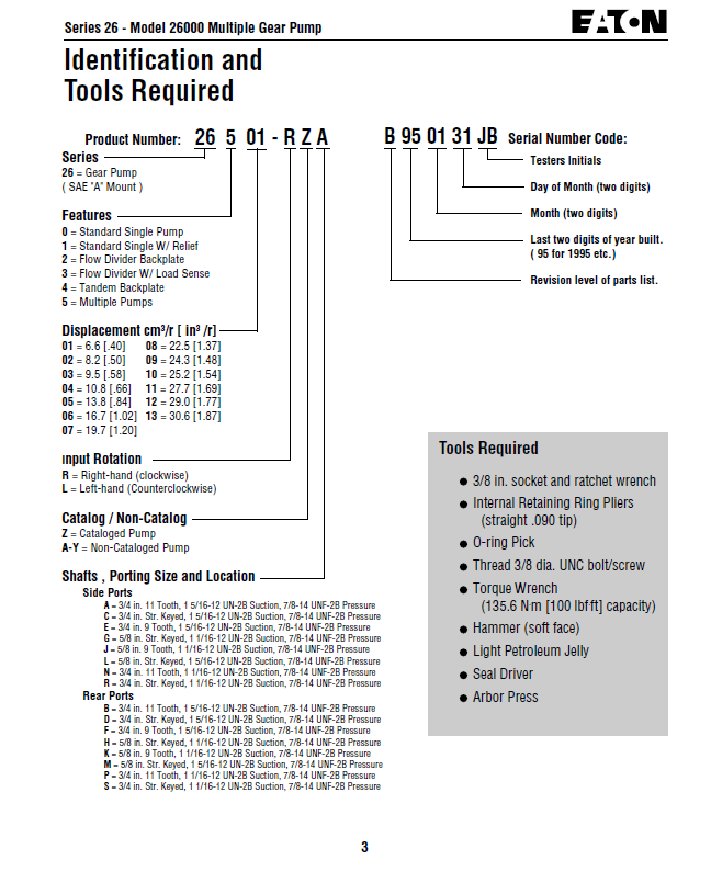 Mustang 26000 Eaton Multiple Gear Pump Repair & Service Manual PDF 915105