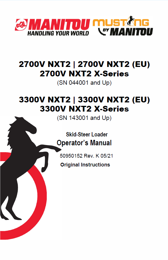 Mustang 2700V & 3300V NXT2 Skid-Steer Loader Operator Manual (PDF)