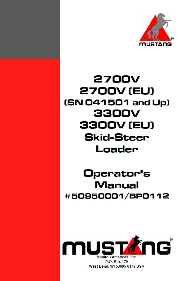 Mustang 2700V & 3300V Skid-Steer Loader Operator Manual (PDF)