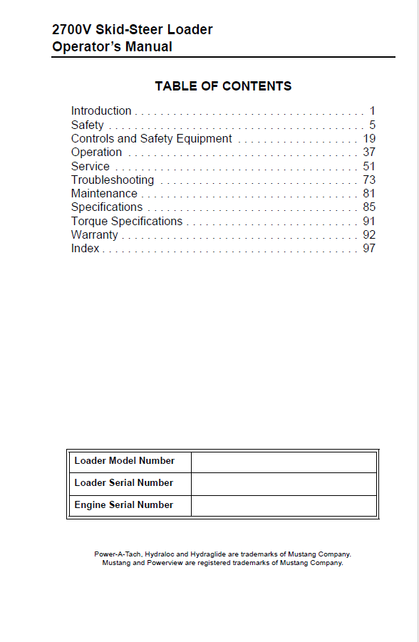 Mustang 2700V Loader Manual: Operation and Safety Guide (PDF)