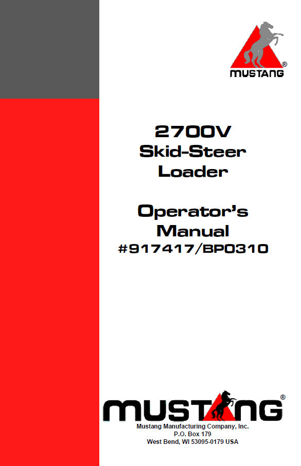 Mustang 2700V Skid-Steer Loader Operator Manual (917417) - PDF