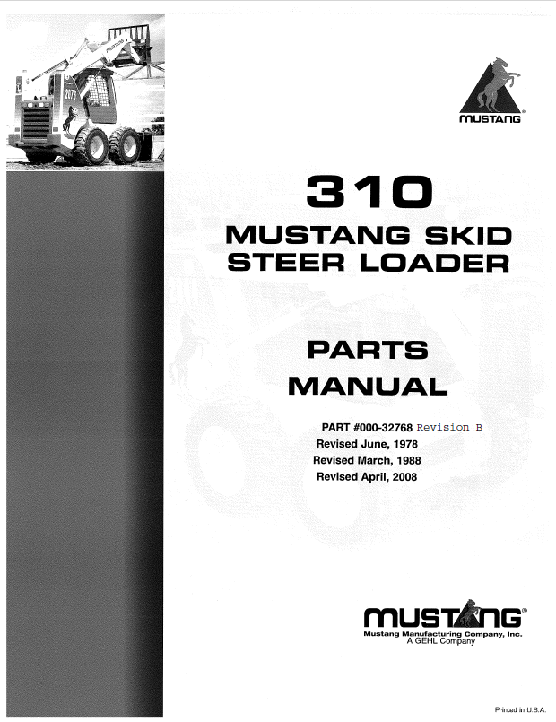 Mustang 310 Skid Steer Loader Parts Catalog Manual 000-32786 PDF
