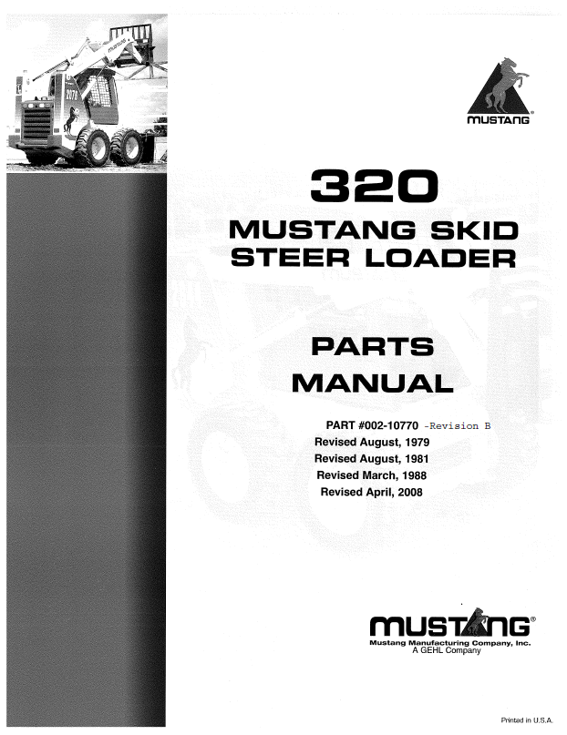 Mustang 320 Skid Steer Loader Parts Catalog Manual 002-10770 PDF