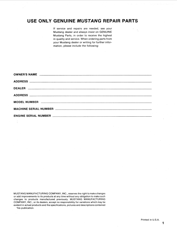 Mustang 332 Loader OEM Parts Catalog Manual 000-13893 PDF