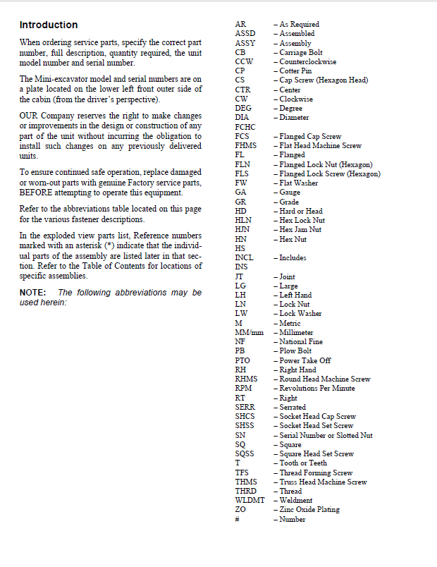 Mustang 3402 3602 Mini Excavator Parts Manual Download PDF