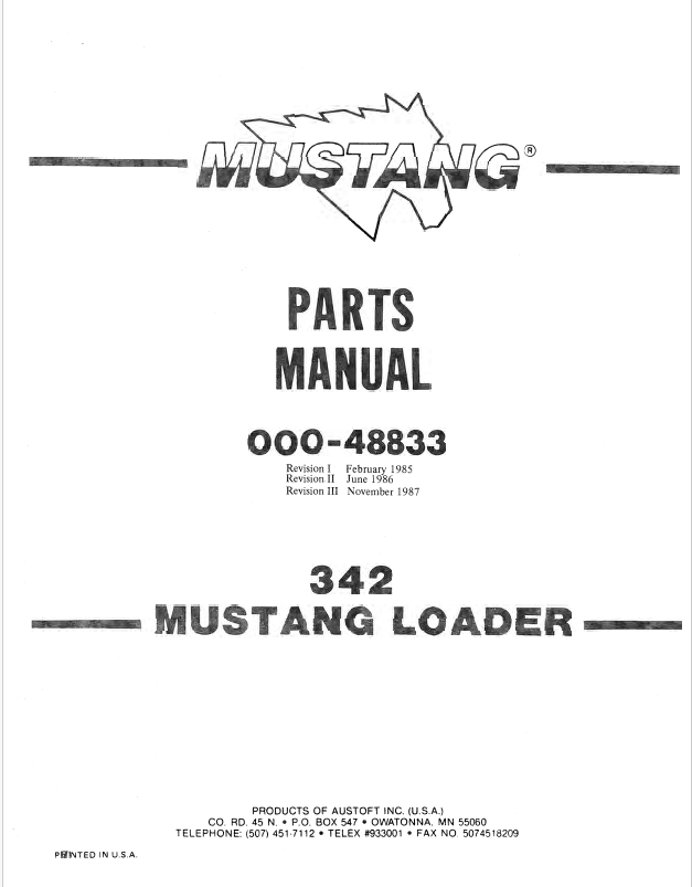 Mustang 342 Loader Parts Catalog Manual 000-48833 PDF