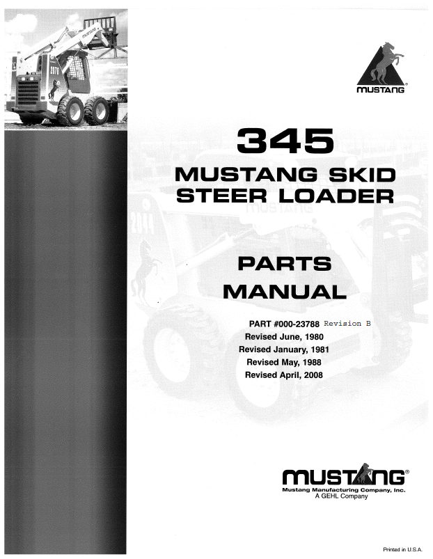 Mustang 345 Skid Steer Loader Parts Catalog Manual 000-23788 PDF