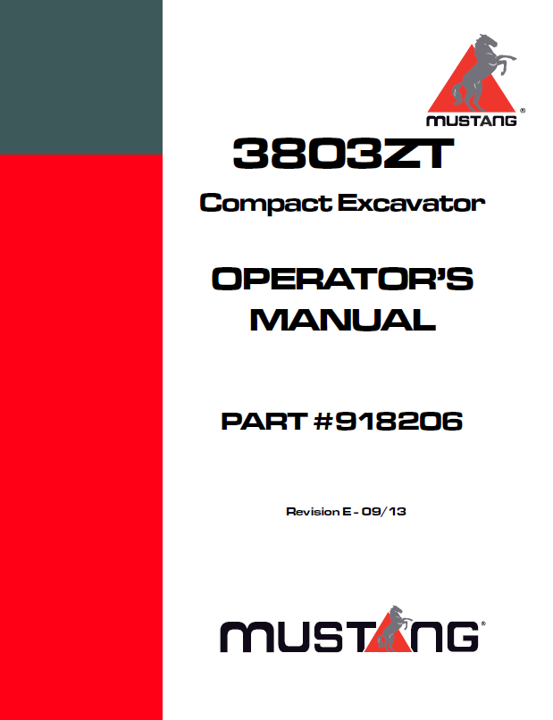 Mustang 3803ZT Compact Excavator Operator Manual 918206 PDF Download