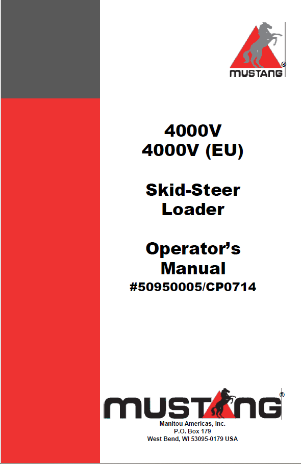 Mustang 4000V / 4000V [EU] Skid-Steer Loader Operator Manual (50950005)