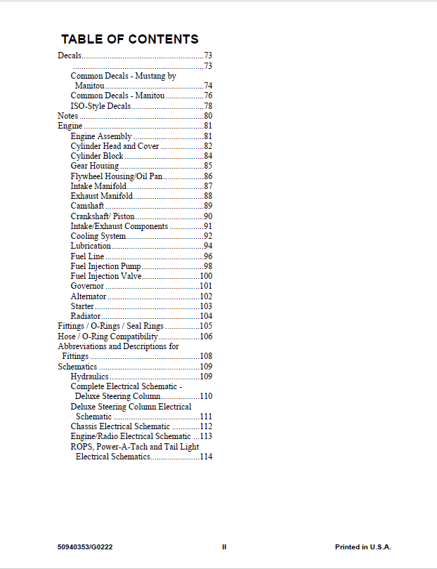 Mustang 406 Articulated Loader MLA-4 Spare Parts Catalog Manual