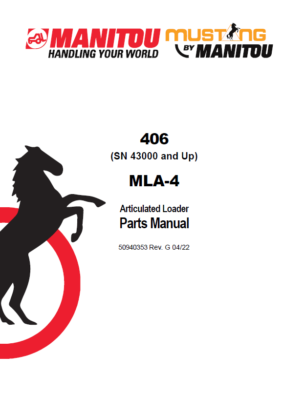 Mustang 406 MLA-4 Articulated Loader Parts Catalog Manual 50940353 PDF