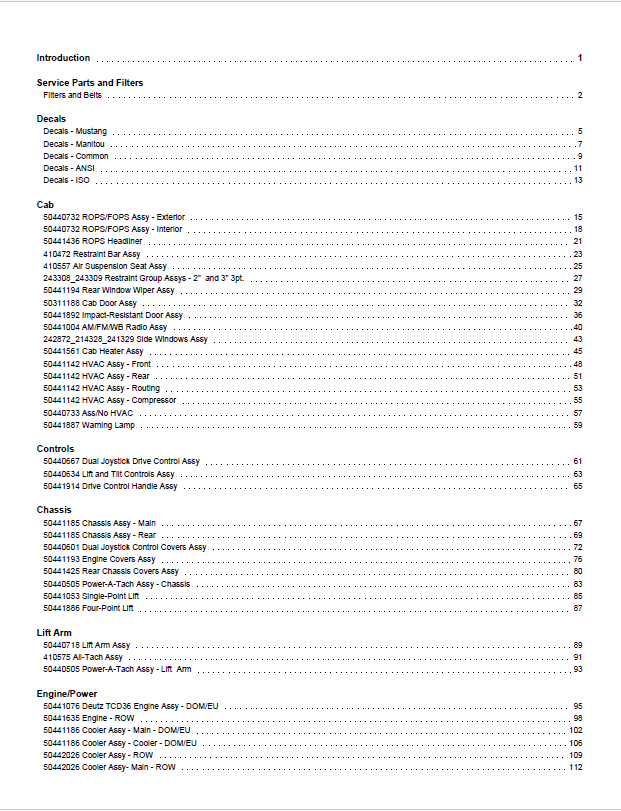 Mustang 4200V Skid-Steer Loader Illustrated Parts Catalog PDF
