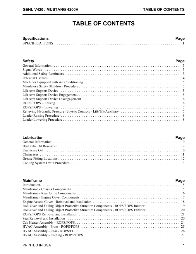 Mustang 4200V Skid Steer Loader Service Manual 50950421