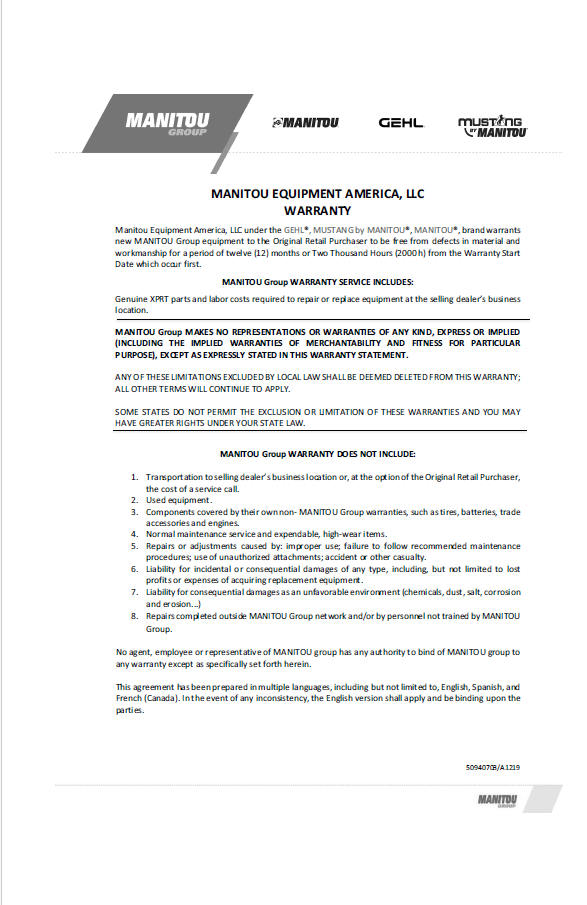 Mustang 4200V X-Series Loader Manual (Part 50950235)