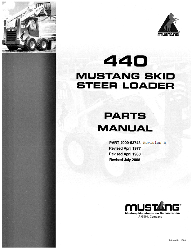 Mustang 440 Skid Steer Loader Parts Catalog Manual 000-53748 PDF