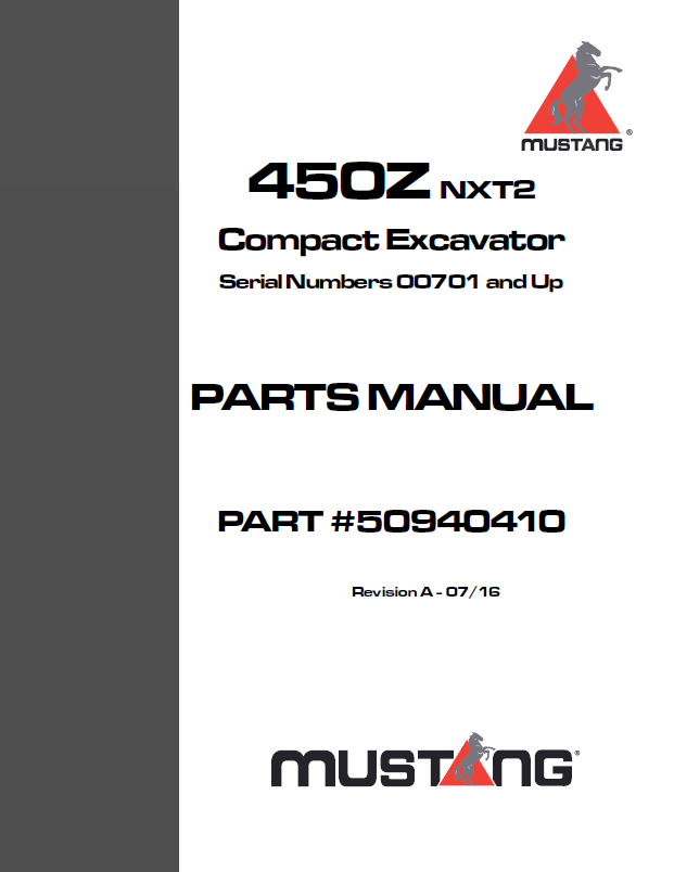 Mustang 450Z NXT2 Compact Excavator Parts Catalog Manual 50940410 PDF