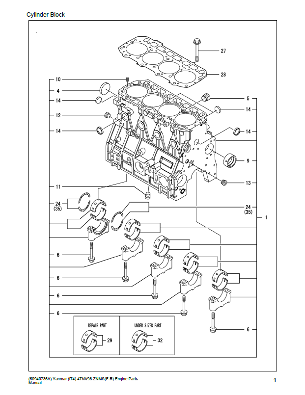 Mustang 4TNV98-ZNMS, RT185, 1850RT Engine Parts Catalog PDF