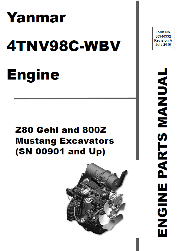 Mustang 4TNV98C-WBV Z80 800Z Gehl Excavator Parts Catalog Manual PDF 50940332
