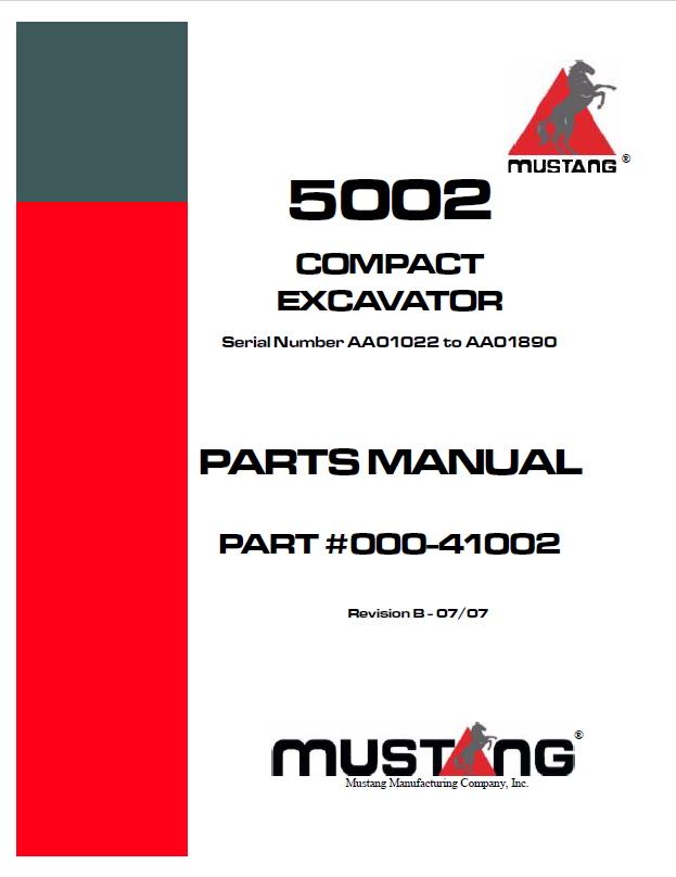 Mustang 5002 Compact Excavator Parts Catalog Manual 000-41002 PDF
