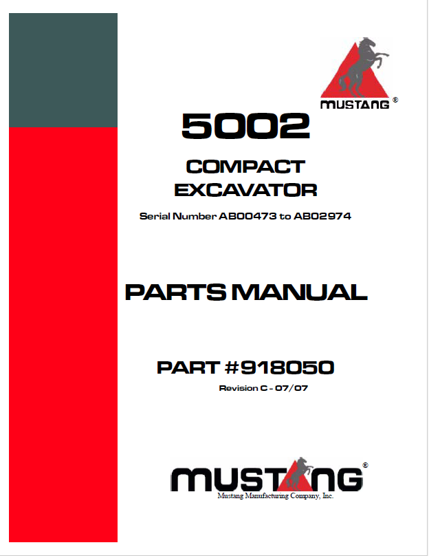 Mustang 5002 Compact Excavator Parts Catalog Manual 918050 PDF