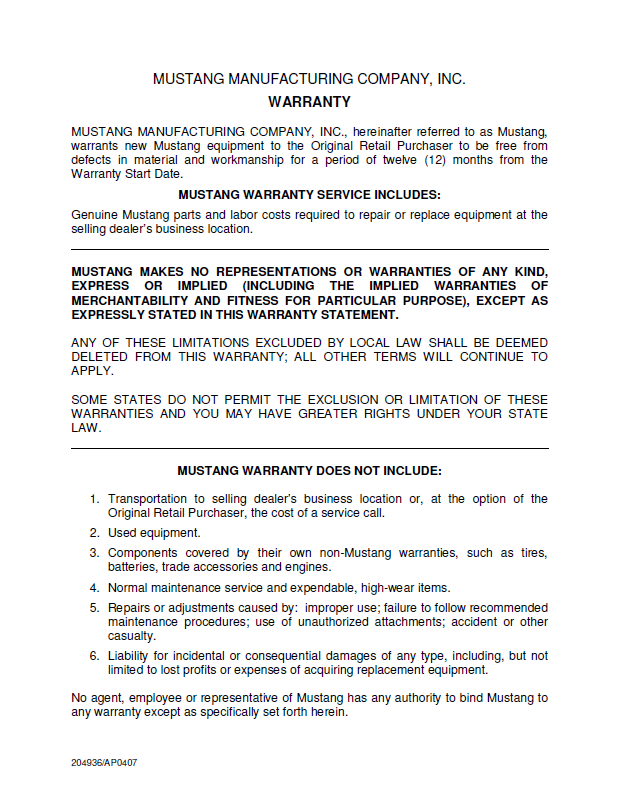 Mustang 5003ZT Excavator Repair & Maintenance Service Manual PDF