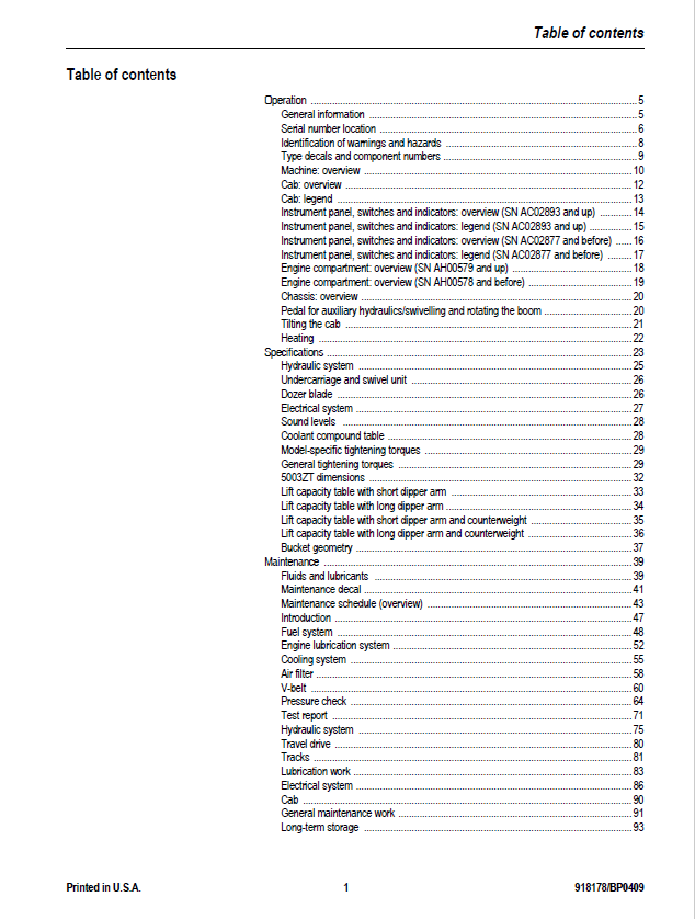 Mustang 5003ZT Excavator Repair & Service Manual 918178 PDF