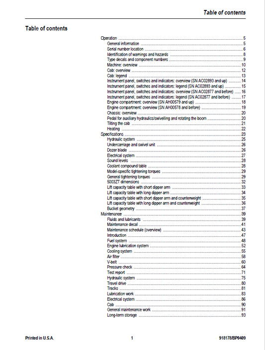 Mustang 5003ZT Excavator Repair & Service Manual 918178 PDF