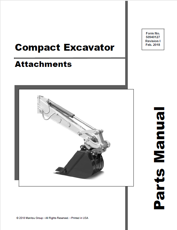 Mustang 50940127I Compact Excavator Attachment Parts Catalog Manual PDF