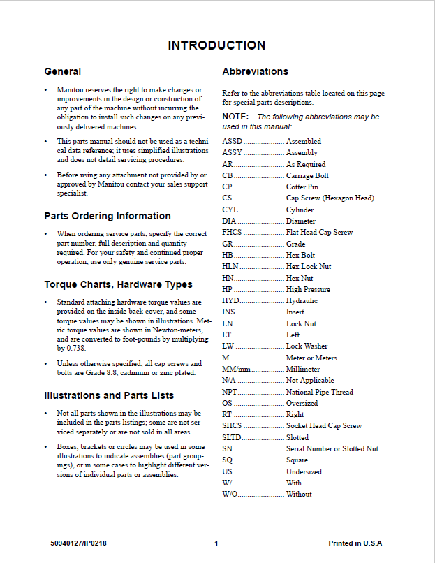 Mustang 50940127 Parts Catalog PDF | Compact Excavator Attachment Manual