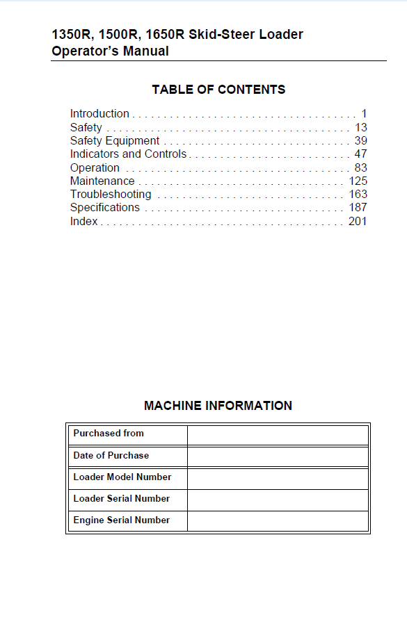 Mustang 50940264 Operator Manual for 1350R, 1500R, 1650R Loaders