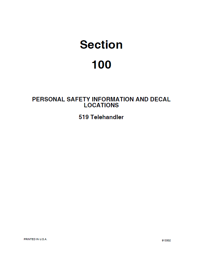 Mustang 519 Telehandler 913302 Workshop Service Manual PDF
