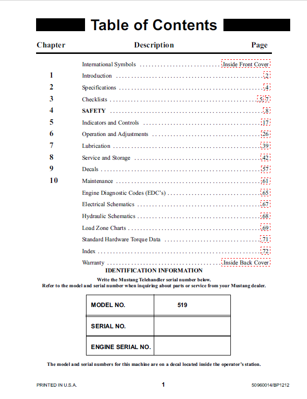 Mustang 519 Telehandler Manual 50960014 | PDF Guide