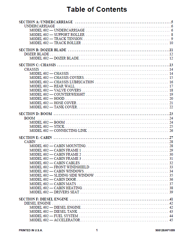 Mustang 6002 Mini Excavator Spare Parts Manual PDF