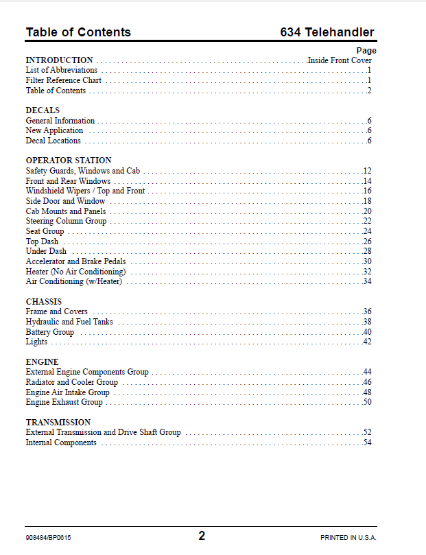 Mustang 634 Parts Catalog PDF | Telehandler Manual 908484
