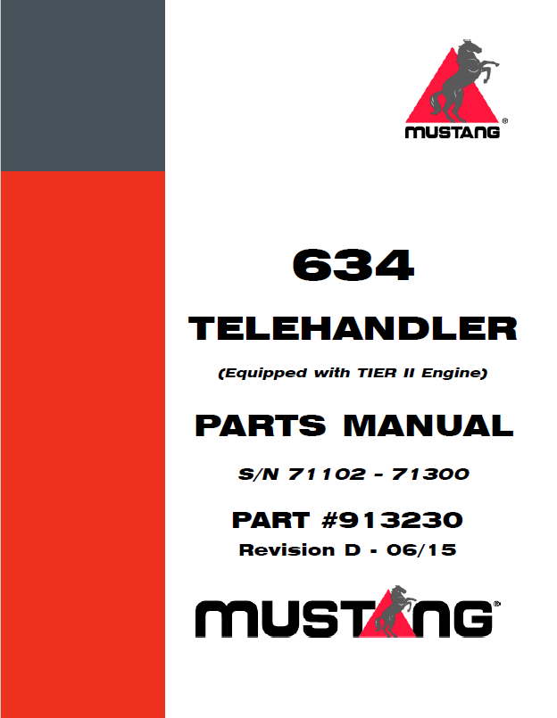 Mustang 634 Telehandler Equipped Tier II Engine Parts Catalog Manual 913230 PDF
