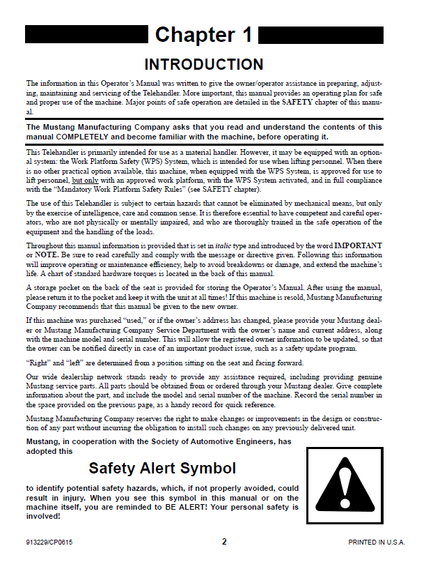 Mustang 634 Telehandler Manual 913229: Safety & Operating Guide