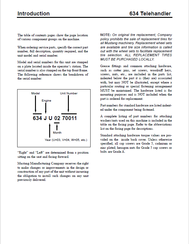 Mustang 634 Telehandler OEM Parts Manual 908484 Download PDF