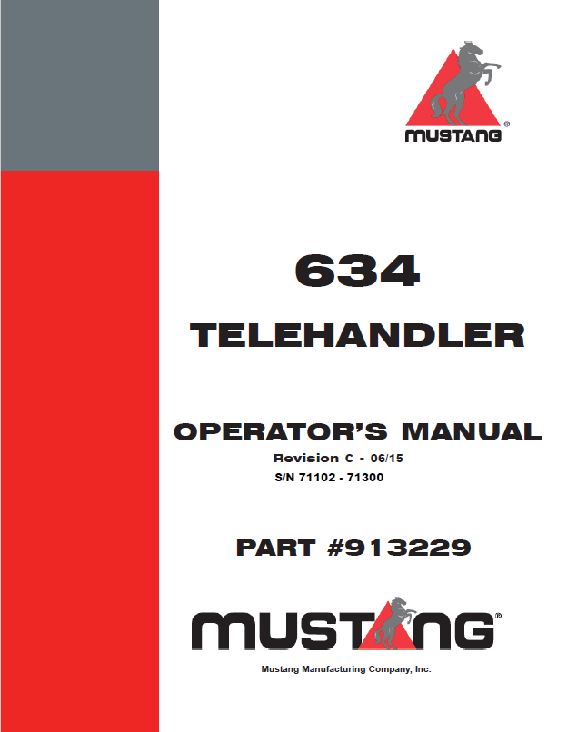 Mustang 634 Telehandler Operator Manual 913229 (PDF Download)